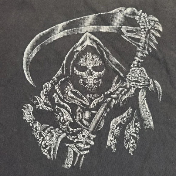 Rock Chang Grim Reaper Skull Scythe T Shirt Men's Size L Black Graphic Tee - Picture 8 of 8
